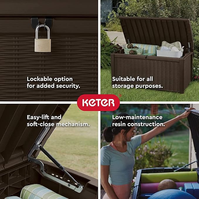 Keter Borneo 110 Gallon Resin Deck Box - Organization and Storage for Patio Furniture, Outdoor Cushions, Throw Pillows - Photo 3