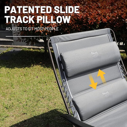 Timber Ridge Oversized Zero Gravity Chair, 33In Wide XXL Zero Gravity Reclining Chair with Side Table, Full Padded Lounge Chair for Outdoor Camping Patio Lawn, Heavy Duty Supports 500lbs, Grey-2 Pack