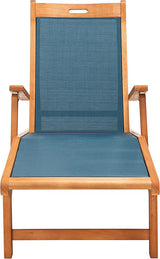 SAFAVIEH Outdoor Collection Kamson Natural Brown Solid Wood/Navy Fabric Adjustable Chaise Lounge Chair (PAT7071B) - Photo 1