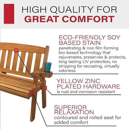 Amish Casual Heavy Duty 800 Lb Mission Pressure Treated Garden Bench with Cupholders (5 Foot, Cedar Stain)