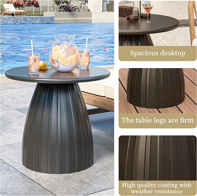 Round Metal Outdoor Patio Side Table, Black Small Patio End Table, Steel Outdoor Accent Table for Garden, Pool, Deck - Photo 3