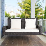 Tangkula 2-Person Wicker Porch Swing, Patiojoy Outdoor Rattan Hanging Swing Bench W/ 2 Back Cushions & 1 Seat Cushion - Photo 3