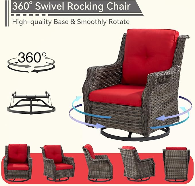 5 Piece Patio Furniture Set, 3-Seater Couch, 2 Swivel Glider Chairs and 2 Side Tables - Photo 5