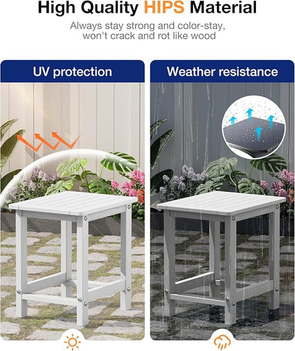 YEFU Outdoor Side Table for Patio: 16" HIPS Weather - Resistant Adirondack Tables - Waterproof Small Square End Tables for Backyard Pool Porch Balcony - Indoor Outdoor Durable Table White