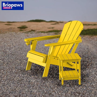 BRIOPAWS Outdoor-Side-Table | Small | HDPE Plastic | Patio End-Table | 2-Shelf Adirondack Outside Tables | All Weather | for Poolside Front Porch Indoor Living Room | 14" x 13" | Yellow
