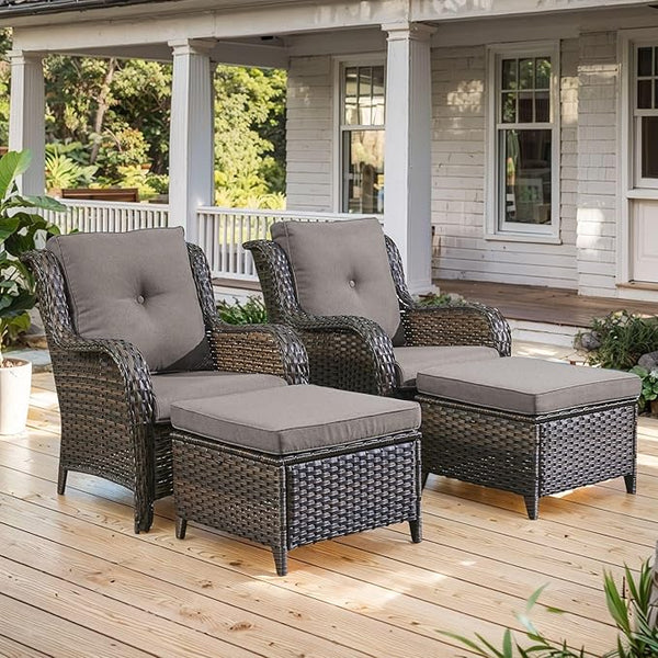 Belord Wicker Furniture 4 Pieces Outdoor Patio Furniture Set Patio Chairs with Ottomans Conversation Set for Porch - Photo 1