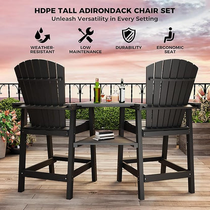 Outdoor Recycled Poly Adirondack Barstools with Connecting Tray, Tall Adirondack Chairs Bar Chairs for Deck, Balcony, Backyard, Patio Bar Stool Chair with High Back Weather Resistant Set of 2