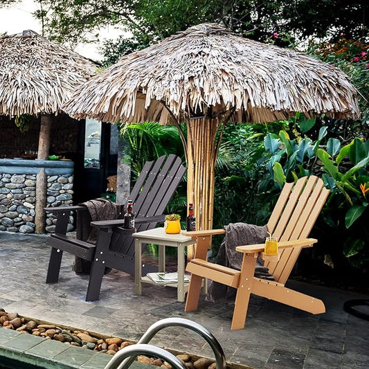 Melucivi Adirondack Chair Weather Resistant with Cup Holder, Fire Pit Chair Patio Outdoor Garden Resin Adirondack Chair for Adult, Black with Wood Grain