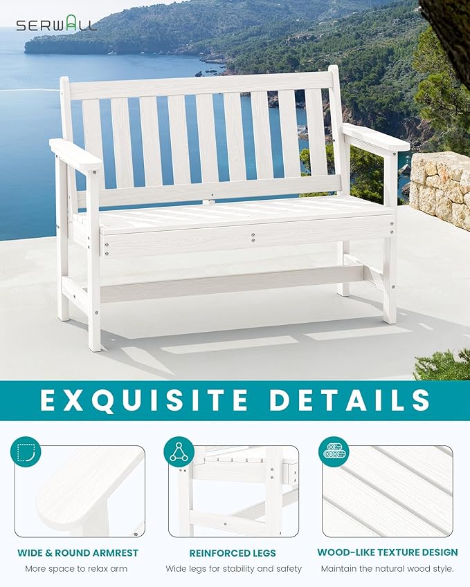SERWALL Outdoor Bench, HDPE Outdoor Benches Weatherproof, 2-Person Garden Bench with 660 lbs Weight Capacity - Photo 4