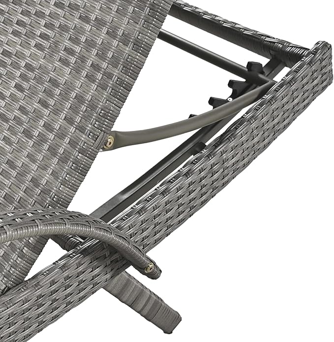 Set of 2 Reclining Chaise Lounge with Pull-Out Side Table, 80'' Outdoor Wicker Lounge Chairs Adjustable Backrest Patio Rattan Recliner for Garden Pool Beach Deck Sunbathing (Grey)