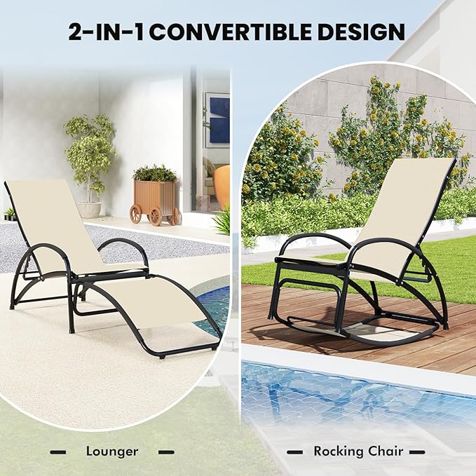 Giantex 2-in-1 Outdoor Rocking Chair, Convertible Lounge Chair with 4-Position Adjustable Backrest, Curved Armrests - Photo 5