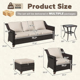 6 Pieces Patio Conversation Furniture Set - 1 Sofa, 2 Armchairs, 2 Ottomans, 1 Side Table - Photo 2