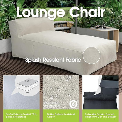Outdoor Bean Bed Chair Sun Lounger, Outdoor Couch Sofa for Patio & Pool, Foam Filling Day Bed Furniture, Comfy Lazy Sofa for Outside, Water-Resistant Seating (Ivory, 70'' L)