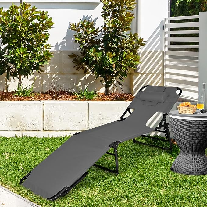Goplus Tanning Chair, Folding Beach Lounge Chair with Face &Arm Hole, 5-Position Adjustable, Removable Pillow - Photo 9