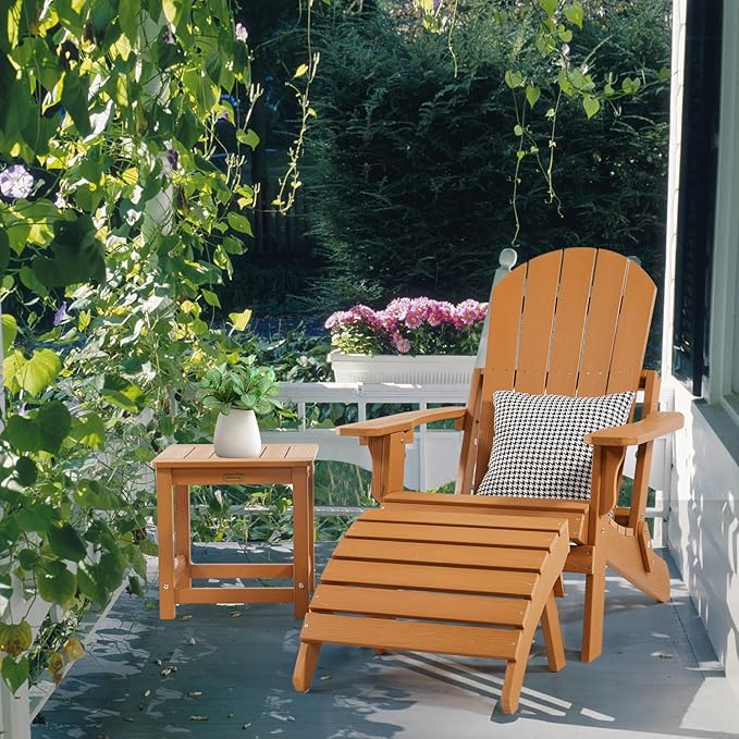 Adirondack Ottoman Set of 4, Plastic Folding Adirondack Footstool, All Weather Ottoman for Adirondack Chairs, Widely Used for Outdoor, Porch, Patio, Garden, Poolside, Fire Pits - Teak