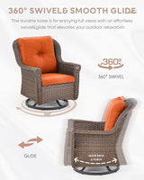 3 Piece Patio Swivel Chairs and Side Table Set - High Back Outdoor Brown Wicker Rattan Rocking Glider with Thick - Photo 5