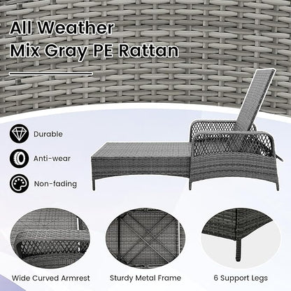 HAPPYGRILL 2PCS Patio Rattan Chaise Lounge, Outdoor PE Wicker Sun Lounger with Adjustable Backrest, Removable Cushion & Pillow, Reclining Chaise Lounge Sunbed for Balcony Poolside Yard