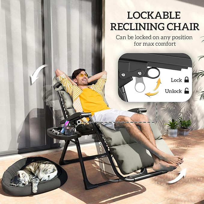 Outsunny Zero Gravity Chairs Set of 2, Reclining Folding Zero Gravity Lounge Chair - Photo 4