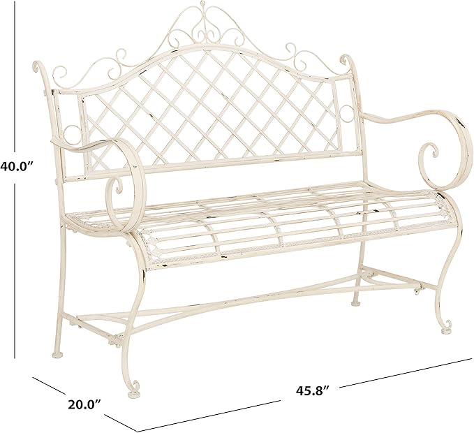 Safavieh PAT5017A Collection Adina Antique White Wrought Iron 51.25" Outdoor Garden Bench - Photo 3