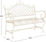 Safavieh PAT5017A Collection Adina Antique White Wrought Iron 51.25" Outdoor Garden Bench - Photo 3