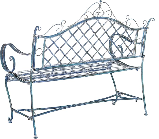 Safavieh PAT5017C Outdoor Collection Abner Antique Blue Wrought Iron 46-inch Garden Bench - Photo 6
