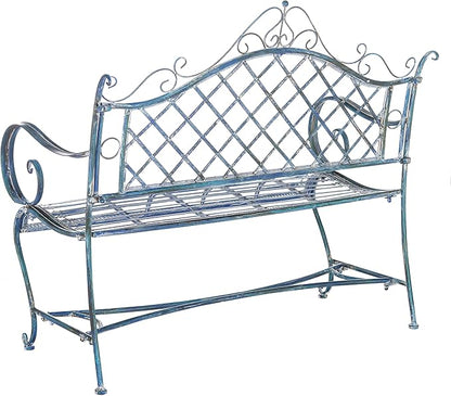 Safavieh PAT5017C Outdoor Collection Abner Antique Blue Wrought Iron 46-inch Garden Bench