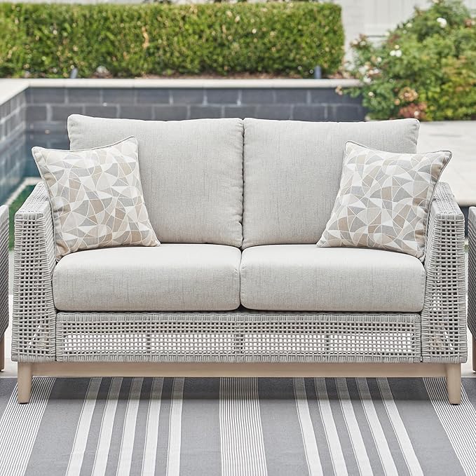 Signature Design by Ashley Seton Creek Cottage Nuvella Weather Resistant Fabric Outdoor Loveseat with Cushion and 2 - Photo 2