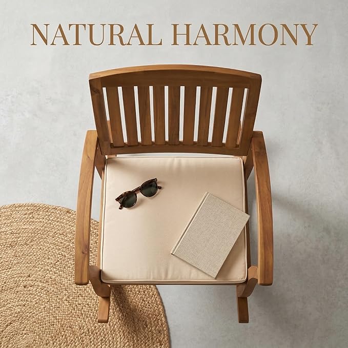Acacia Wood Outdoor Rocking Chair, Patio Furniture for Garden, Lawn, Porch, Balcony, Nursery, Modern Water-Resistant Comfortable Rocker for Backyard Poolside Relaxation