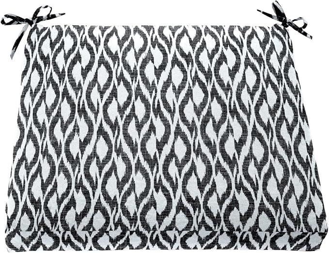 BrylaneHome Chair Cushion with Ties - 18.75" L x 18" W - Patio & Outdoor - Water, Stain & Fade Resistant - Black Ikat