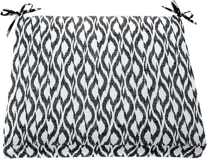 BrylaneHome Chair Cushion with Ties - 18.75" L x 18" W - Patio & Outdoor - Water, Stain & Fade Resistant - Black Ikat