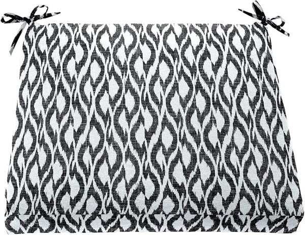BrylaneHome Chair Cushion with Ties - 18.75" L x 18" W - Patio & Outdoor - Water, Stain & Fade Resistant - Black Ikat - Photo 1