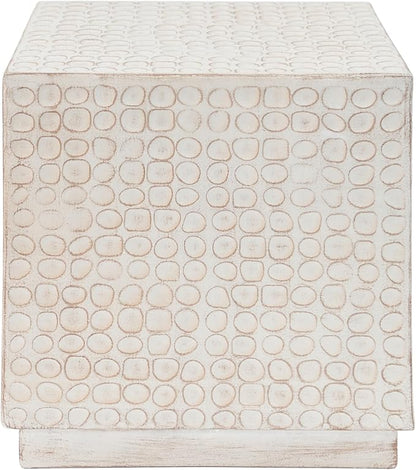 Christopher Knight Home Jeanie Outdoor Side Table Lightweight Concrete, Patio End Table Cube, MGO Fluted Coffee Table for Outside, Garden, Backyard, Poolside Accent Table, White Wash