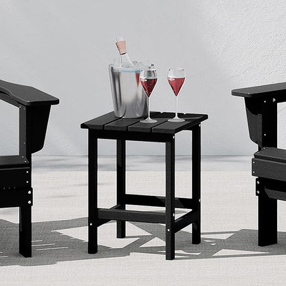 Costaelm 4-Piece Set Outdoor/Patio Poly Adirondack Chairs with a Coffee and a Side Table (2 Seater), Black