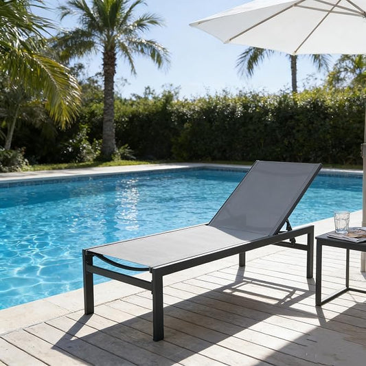 Kozyard Outdoor Chaise Lounge, Aluminum Frame and Textilene Fabric, Adjustable Reclining Patio Lounger for Poolside, Sunbathing & Backyard (Gray)