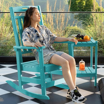 Plawdlik Oversized Outdoor Rocking Chair - All-Weather Resistant,HDPE Heavy Duty Patio Rockers with High Back - Perfect for Porch,Garden,Modern Style Set of 2-Aruba