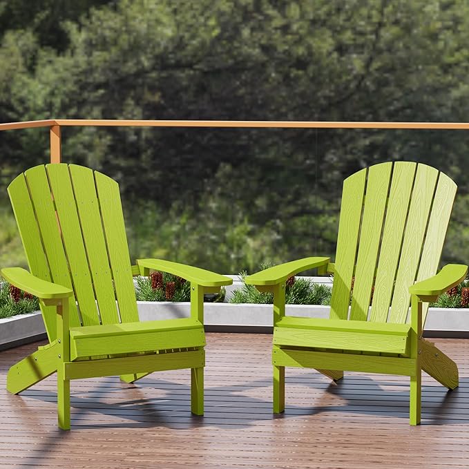 YEFU Adirondack Chairs Set of 2: Plastic Adirondack Chairs - Patio Chairs with Wood Texture - Outdoor Chair HIPS - Lawn - Photo 1
