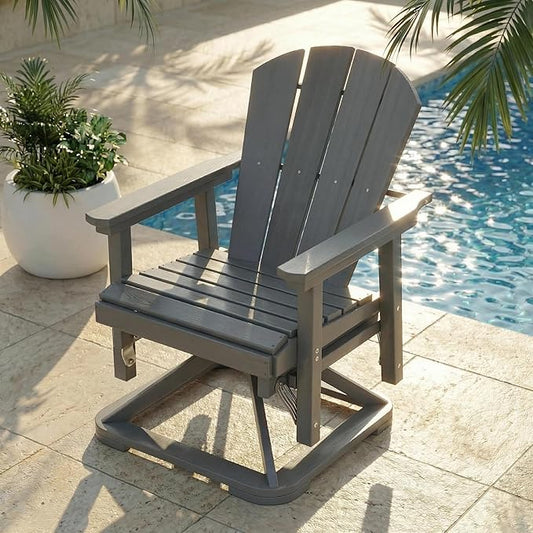 Kingdura Adirondack Swivel Glider Chair, HDPE Patio Glider Rocking Chair for Outdoor, All-Weather Glider Chair for Porch Balcony Lawn Poolside, 450LBS Capacity (Grey)