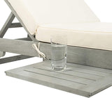 SAFAVIEH Outdoor Collection Newport Grey / Beige Cushion Built-in Side Table Adjustable Chaise Lounge Chair - Photo 7