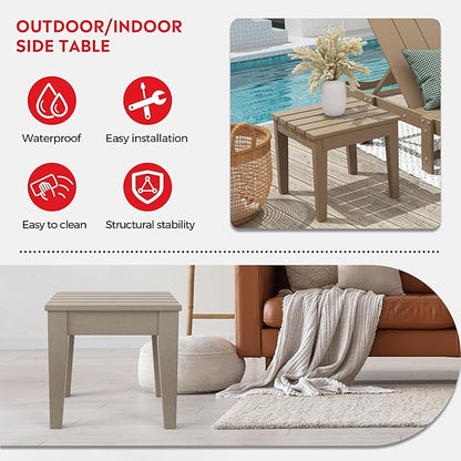 Costaelm Small Outdoor Side Table, Patio End Table Weather Resistant Outdoor Coffee Table, Square Conversation Table for Indoor, Porch, Balcony, Garden, Poolside, Deck, Weathered Wood