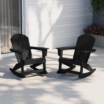 WestinTrends Malibu 2 Piece Set Outdoor/Patio Poly Adirondack Rocking Chairs (2 Seater), Black