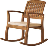 Acacia Wood Patio Outdoor Rocking Chair with Cushions for Garden, Lawn, Backyard, Pool - Photo 4