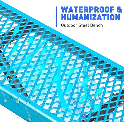 Heavy Duty Outdoor Metal Garden Park Bench, Steel Picnic Bench, Metal Mesh Outdoor Bench Porch Chair for Garden, Lawn, Patio, Porch, Park, Yard, Patio (Blue, 6FT)