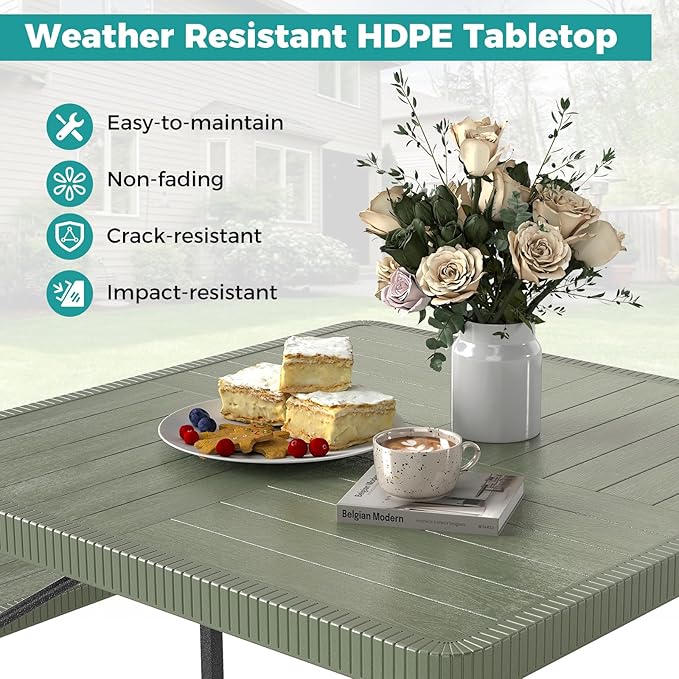 Giantex Picnic Table Bench Set for 4-8 People, 34" Outdoor Square Dining Table & 2 Benches w/Umbrella Hole - Photo 6