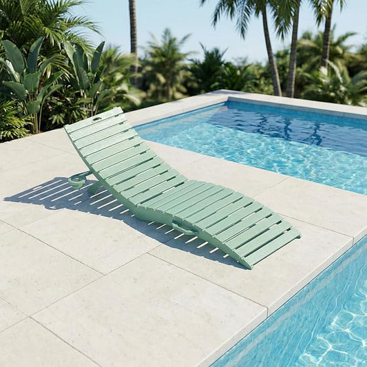 in-Pool Lounge Chairs Set of 2, Folding HDPE Pool Chairs Anti-Floating No Sandbags with Cup Holder & Handles, Outdoor Chaise Lounge for Poolside, Patio & Sun Deck(Mint)