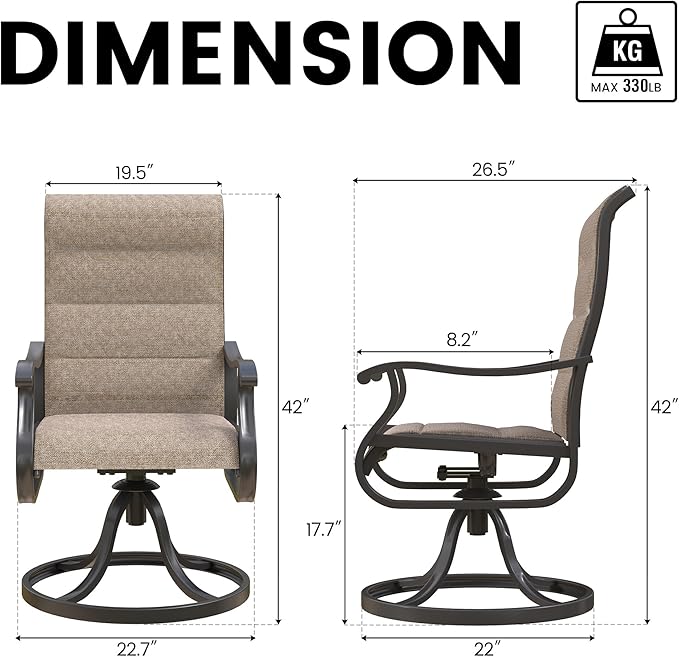 Patio Swivel Chairs Set of 4, Outdoor Dining Chairs with High Back, All-Weather Swivel Rocker Chair for Lawn, Porch or Garden