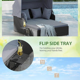 ORALNER Outdoor Daybed, 2-Person Wicker Patio Sofa with Retractable Canopy, Cushions & Pillows, 2 Side Trays - Photo 4