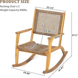 Merax 2-Piece Patio Rocking Chair Set, Acacia Wood Outdoor Rockers with PE Wicker Rattan Seat & Backrest - Photo 2