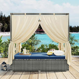 Patio Chaise Lounge, Gray PE Rattan Outdoor Patio Wicker Sunbed Daybed with Adjustable Seats, Four-sided Canopy - Photo 7