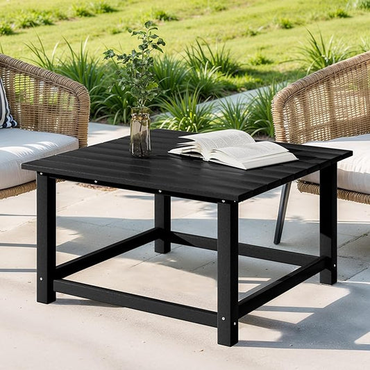 Costaelm Patio Conversation Table, Tatio Accent HDPE Outdoor Weather Resistant, Square Outdoor Porch Balcony Patio Drink Table for Outside, Pool, Backyard, Black