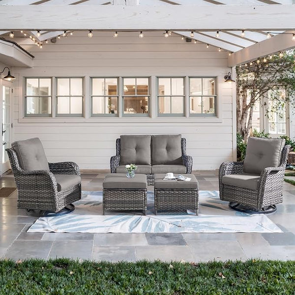 Belord 5 Piece Wicker Patio Furniture Set, Outdoor Swivel Rocker Chairs Set of 2 with Ottomans and Loveseat - Photo 1